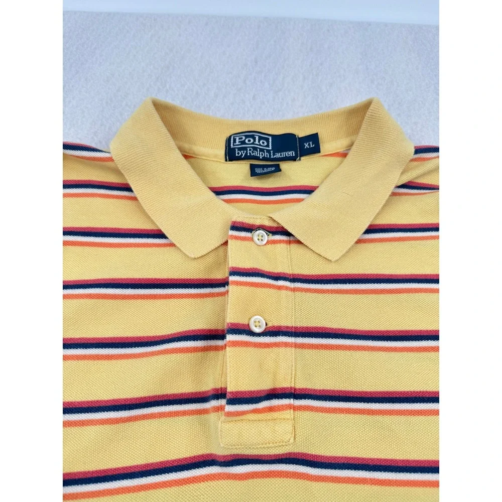 Polo Ralph Lauren Mens XL Short Sleeve Cotton Pique Polo Yellow Striped Preppy